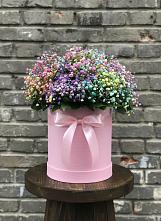 Цветочная композиция из Гипсофила и Розы в шляпной коробке в Сорокино