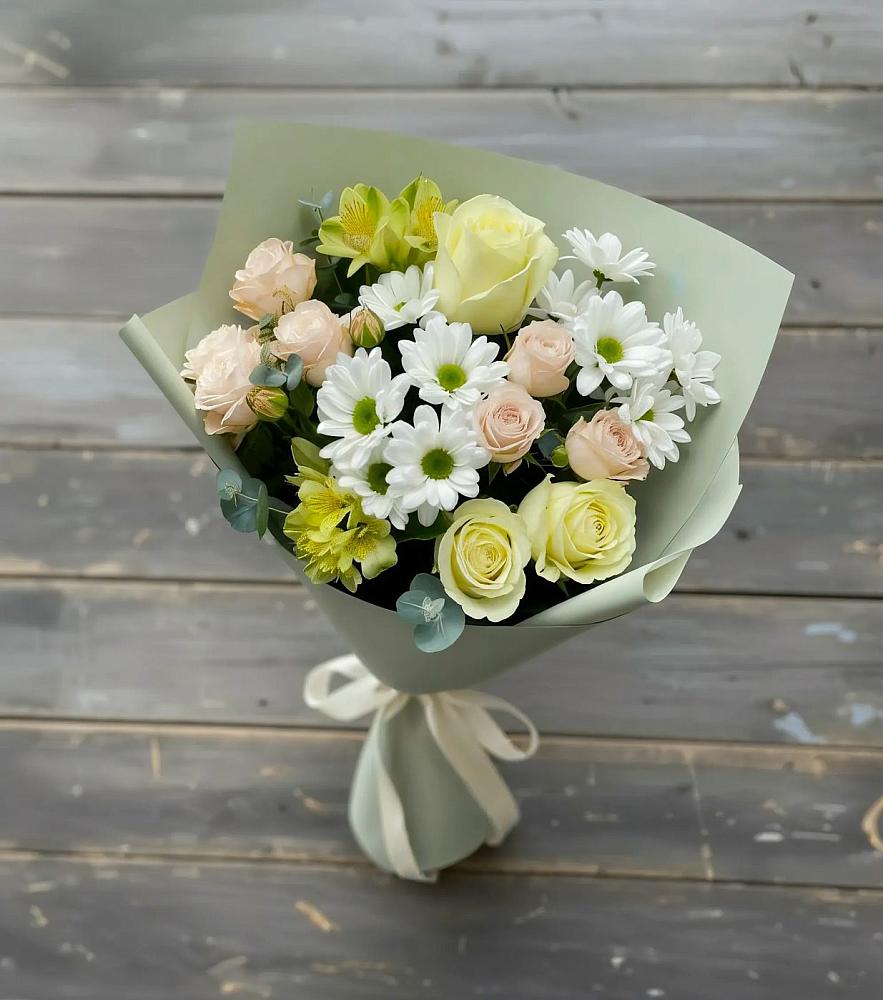 Букет цветов из: Альстромерии, Розы и Хризантемы в Сорокино