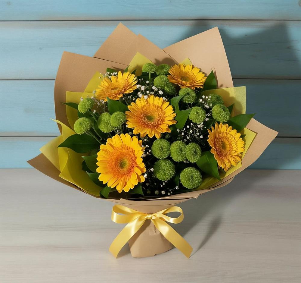 Букет цветов из: Герберы и Хризантемы в Сорокино