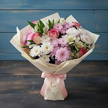 Букет цветов из:  Хризантемы, Альстромерии и Розы в Сорокино