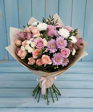 Букет цветов из:  Хризантемы, Розы и Альстромерии в Сорокино