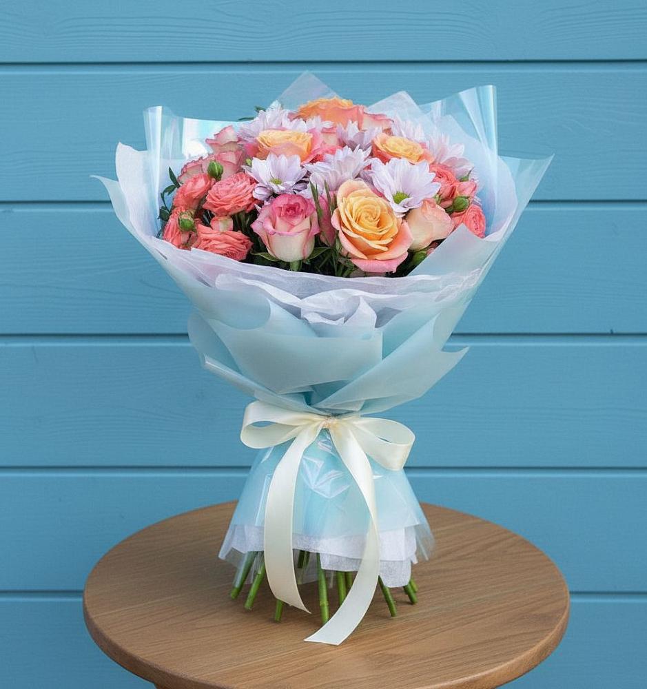 Букет цветов из: Хризантемы и Розы в Сорокино