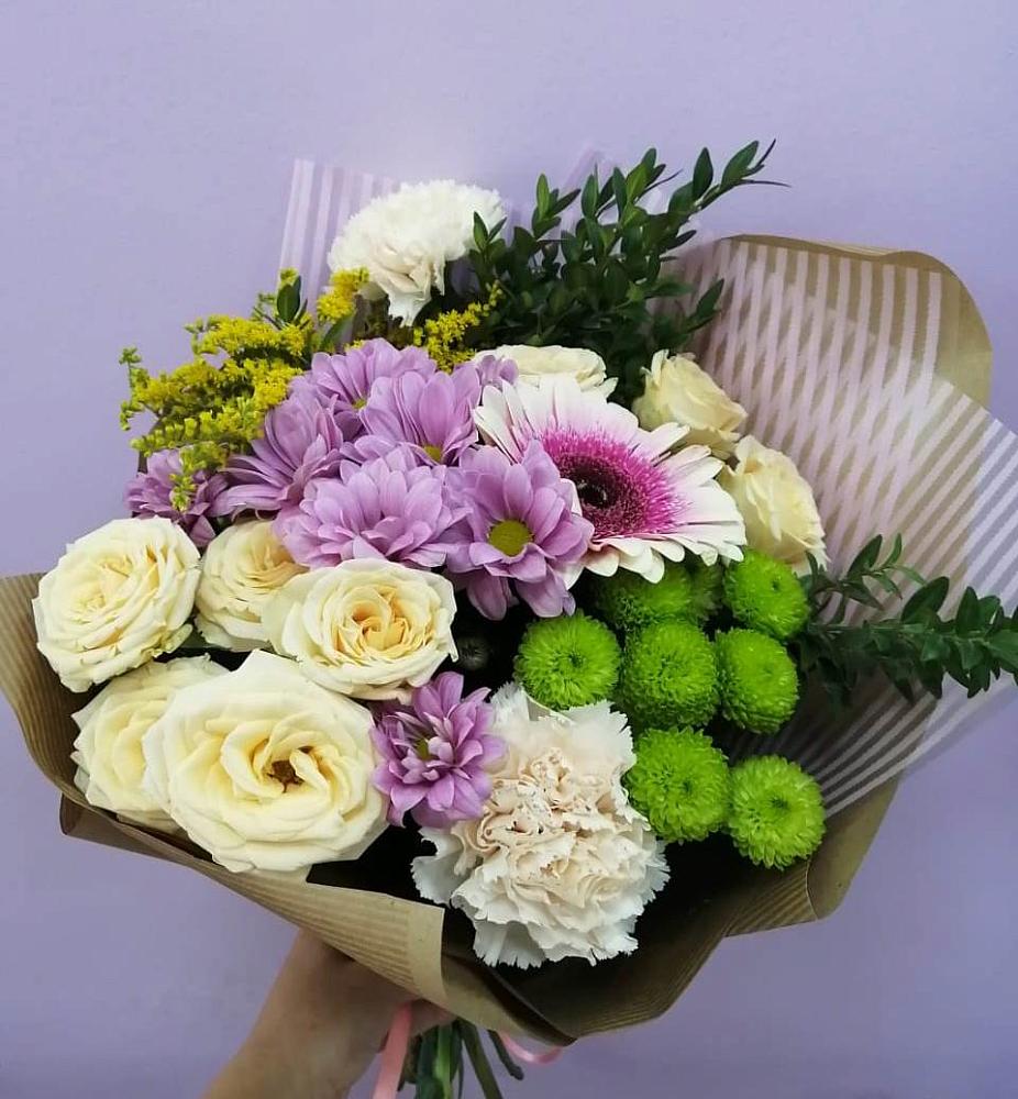 Букет цветов из: Хризантемы, Розы, Гвоздики и Герберы в Сорокино