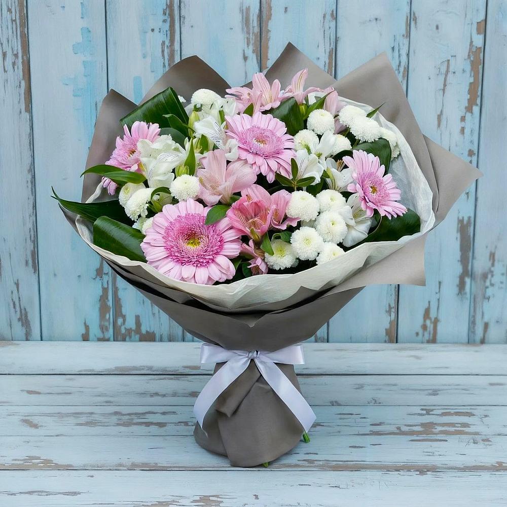 Букет цветов из: Герберы, Альстромерии и Хризантемы в Сорокино